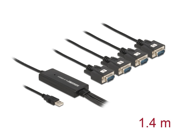 Delock Adapter USB 2.0 Typ-A Stecker > 4 x Seriell RS-232 Stecker