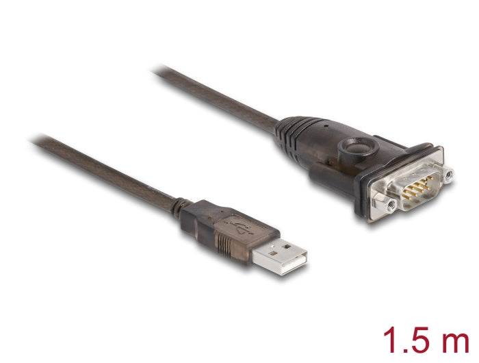 Delock Adapter USB 2.0 Typ-A zu 1 x Seriell RS-232 D-Sub 9 Pin Stecker mit Muttern 1,5 m