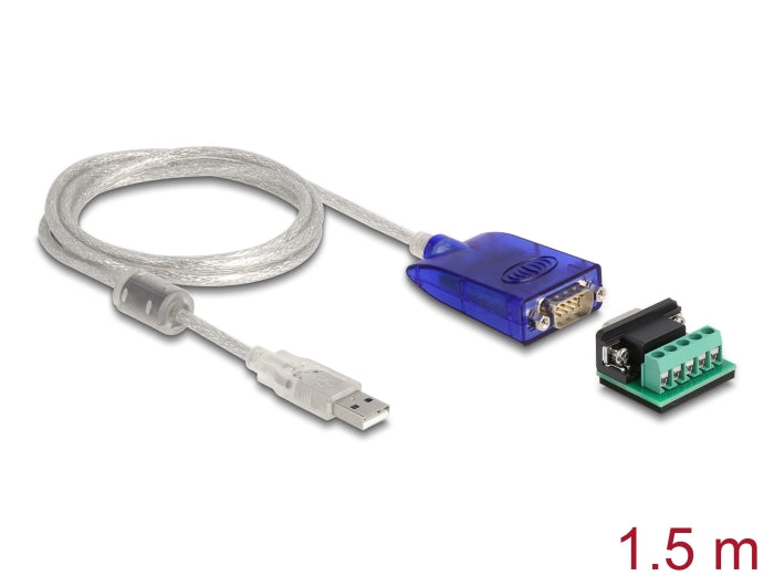 Delock Adapter USB Typ-A zu Seriell RS-422/485 DB9 mit Überspannungsschutz 600 W und erweiterter Temperaturbereich