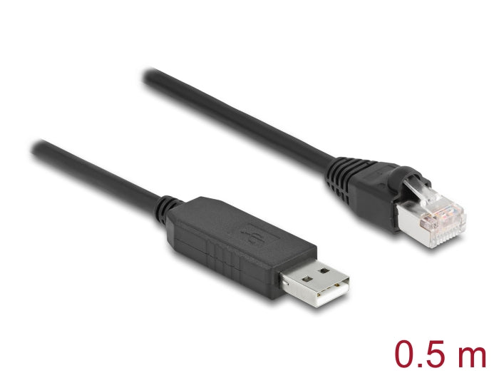 Delock Serielles Anschlusskabel mit FTDI Chipsatz, USB 2.0 Typ-A Stecker zu RS-232 RJ45 Stecker 50 cm schwarz