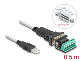 Delock Adapter USB 2.0 Typ-A zu 1 x Seriell RS-422/485 Stecker mit 6 Pin Terminalblock 5 V 0,5 m