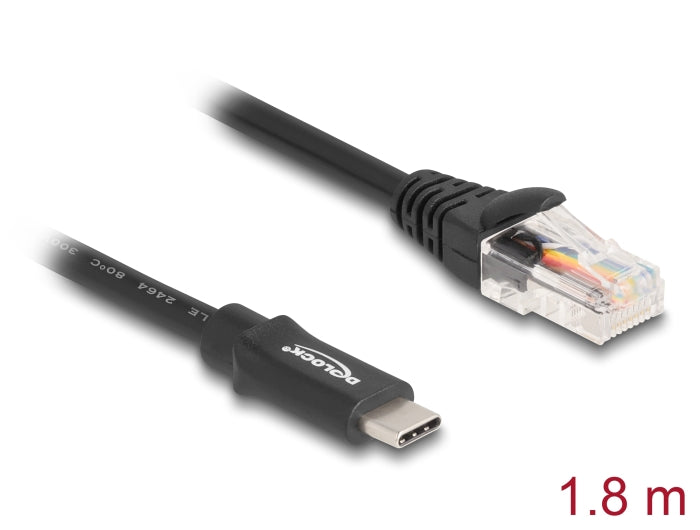 Delock Adapter USB 2.0 Type-C™ Stecker zu 1 x Seriell RS-232 RJ45 Stecker 1,8 m schwarz