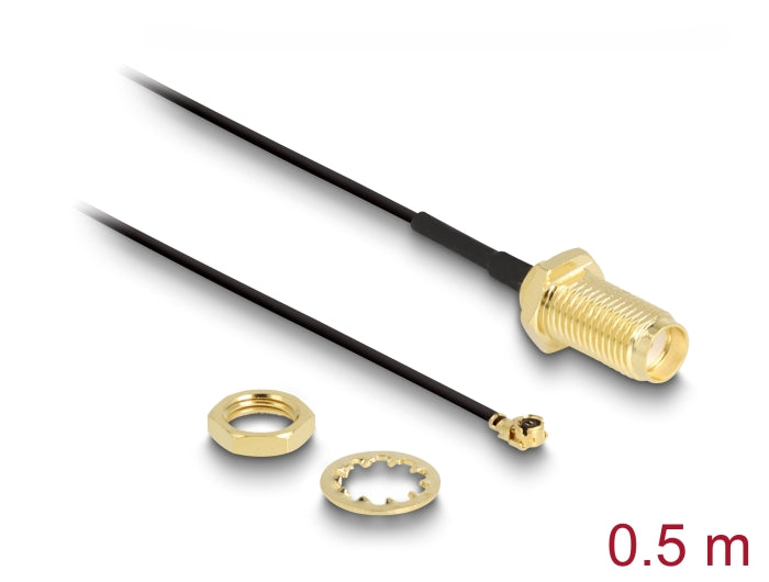 Delock Antennenkabel SMA Buchse zum Einbau zu I-PEX Inc., MHF® I Stecker 1.37 50 cm Gewindelänge 10 mm