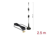 Delock LTE Antenne SMA Stecker 90° 2,5 dBi starr omnidirektional mit magnetischem Standfuß und Anschlusskabel RG-174 2,5 m outdoor schwarz