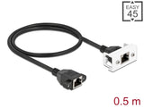 Delock Netzwerk Verlängerungskabel für Easy 45 Modul S/FTP RJ45 Buchse zu RJ45 Buchse Cat.6A 50 cm schwarz / weiß
