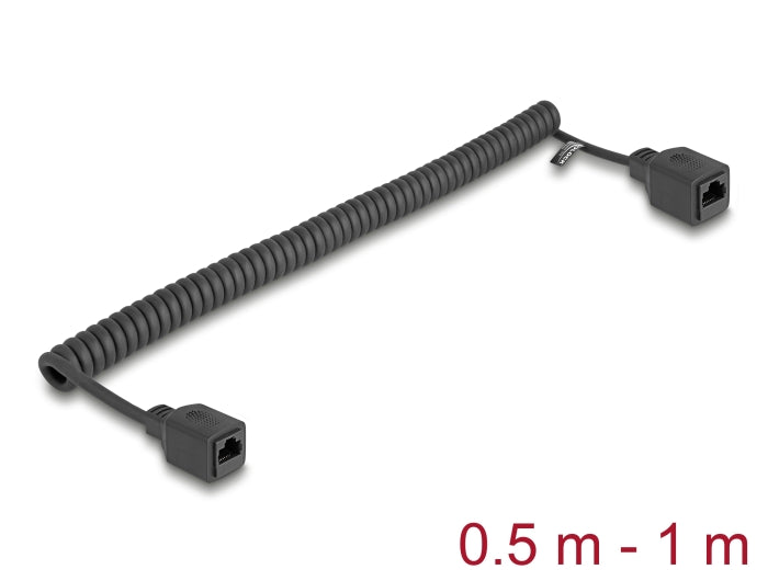 Delock RJ45 Spiralkabel Buchse zu Buchse Cat.5e UTP 0,5 m bis 1 m schwarz