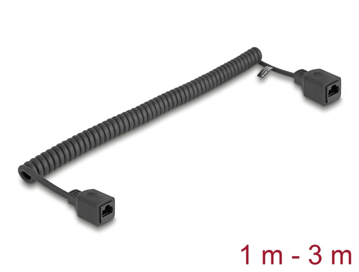 Delock RJ45 Spiralkabel Buchse zu Buchse Cat.5e UTP 1 m bis 3 m schwarz