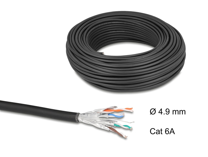 Delock Netzwerkkabel Rolle Cat.6A U/FTP 500 MHz Slim flexibel halogenfrei 50 m schwarz