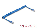 Delock RJ45 Spiralkabel Stecker zu Stecker Cat.6 UTP 1,3 m bis 3,3 m blau