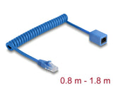 Delock RJ45 Spiralkabel Stecker zu Buchse Cat.6 UTP 0,8 m bis 1,8 m blau