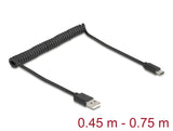 Delock USB 2.0 Spiralkabel USB Typ-A Stecker zu USB Type-C™ Stecker 0,45 m bis 0,75 m schwarz