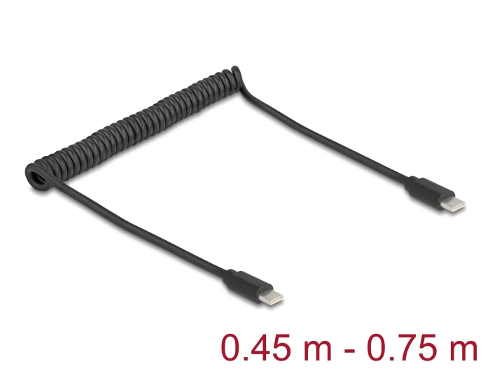 Delock USB 2.0 Type-C™ Spiralkabel Stecker zu Stecker 0,45 m bis 0,75 m schwarz