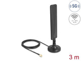Delock 5G LTE Antenne SMA Stecker 3 dBi omnidirektional mit Anschlusskabel RG-174 3 m mit Kippgelenk mit magnetischem Standfuß schwarz