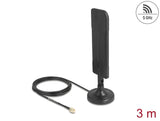 Delock WiFi 5,8 GHz Antenne RP-SMA Stecker 3 dBi omnidirektional mit Anschlusskabel RG-174 3 m mit Kippgelenk mit magnetischem Standfuß schwarz