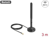 Delock WiFi 6 Antenne RP-SMA Stecker 3 dBi omnidirektional mit Anschlusskabel RG-174 3 m mit Kippgelenk mit magnetischem Standfuß schwarz