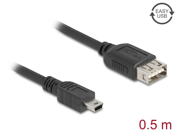 Delock USB 2.0 Kabel USB Typ Mini-B Stecker zu EASY USB Typ-A Buchse 0,5 m