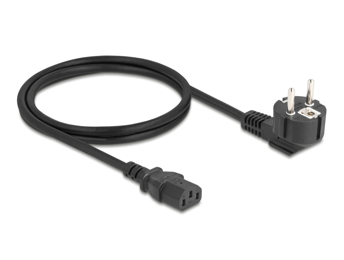 Delock Netzkabel PC Schutzkontaktstecker CEE 7/7 90° gewinkelt auf C13 Buchse, 1 m, 3 x 0,75 mm² schwarz