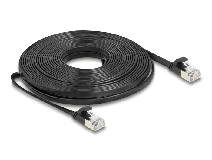 Delock RJ45 Flachband Patchkabel Stecker zu Stecker Cat.6A U/FTP 10 m schwarz