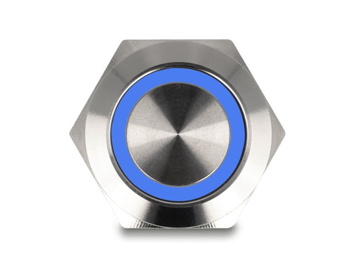 Delock Drucktaster zum Einbau 19 mm 4 x Schraubklemme LED tastend blau