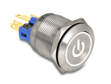 Delock Druckschalter zum Einbau 22 mm 6 x Lötanschluss LED weiß Powersymbol + Ring