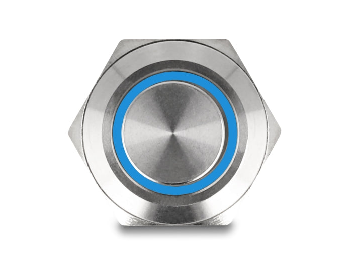 Delock Drucktaster zum Einbau 12 mm 4 x Lötanschluss LED tastend blau