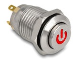 Delock Drucktaster zum Einbau 12 mm 4 x Lötanschluss LED rot Powersymbol tastend