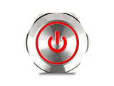 Delock Drucktaster zum Einbau 25 mm 6 x Lötanschluss LED rot tastend Powersymbol + Ring