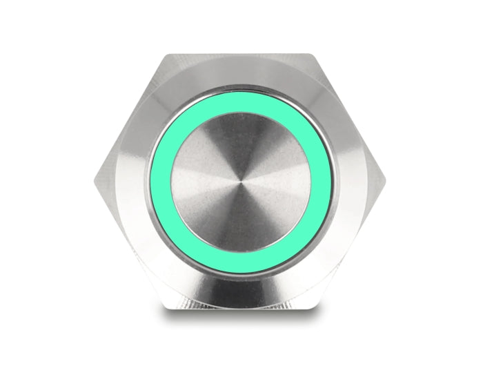 Delock Drucktaster zum Einbau 19 mm 4 x Schraubklemme LED tastend grün