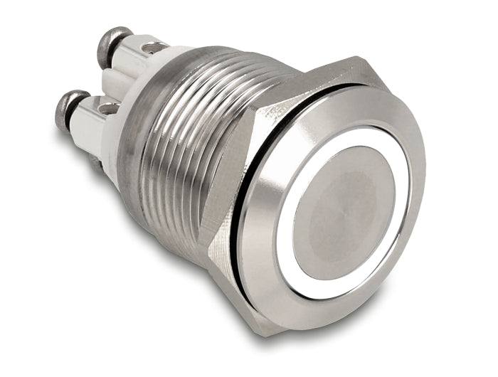 Delock Drucktaster zum Einbau 19 mm 4 x Schraubklemme LED tastend weiß