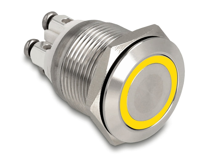 Delock Drucktaster zum Einbau 19 mm 4 x Schraubklemme LED tastend gelb