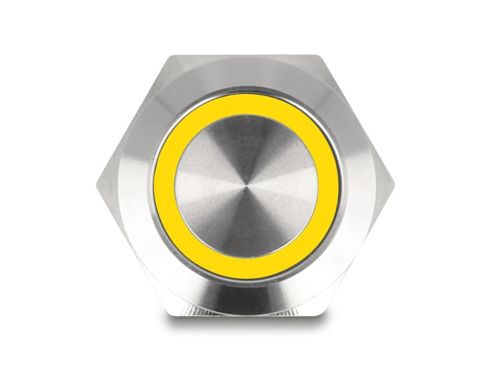 Delock Drucktaster zum Einbau 19 mm 4 x Schraubklemme LED tastend gelb