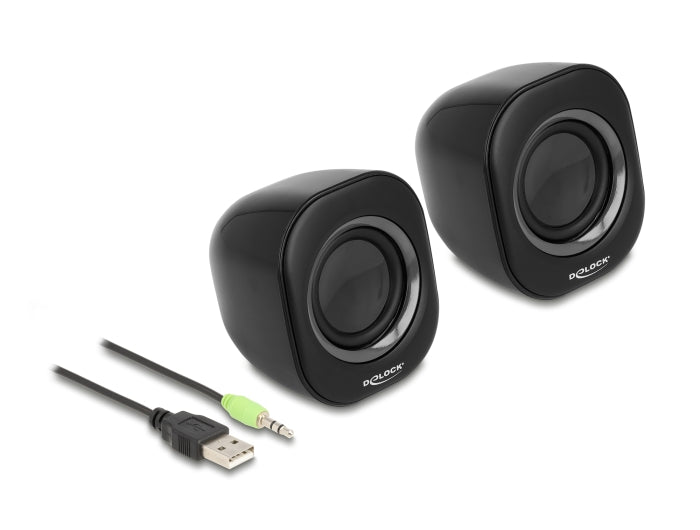Delock Mini Stereo PC Lautsprecher mit 3,5 mm Klinkenstecker und USB Stromversorgung