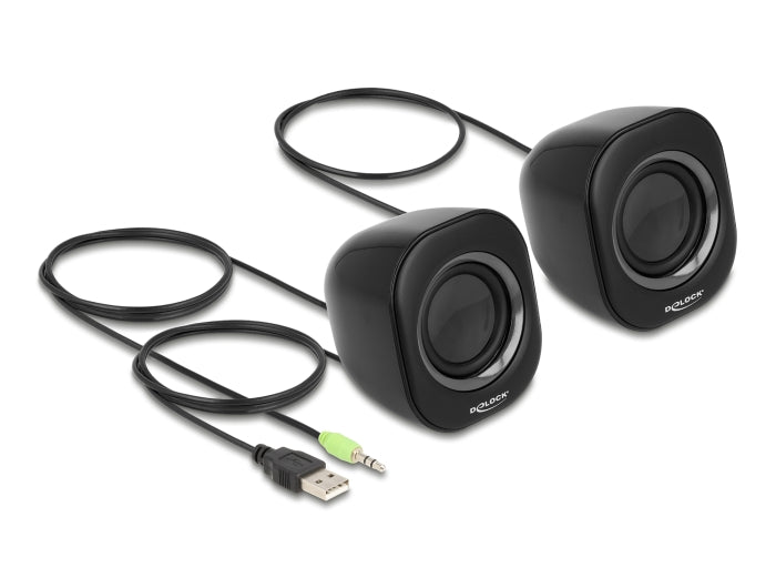 Delock Mini Stereo PC Lautsprecher mit 3,5 mm Klinkenstecker und USB Stromversorgung