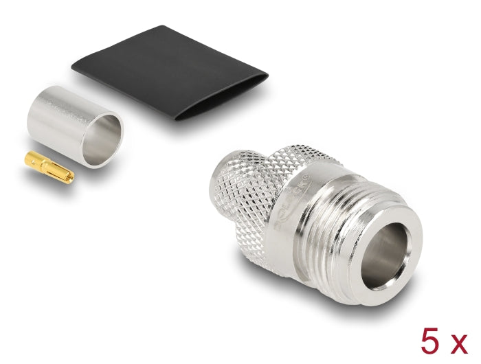 Delock N Buchse zum Crimpen LMR 400 mit passendem Schrumpfschlauch 5x