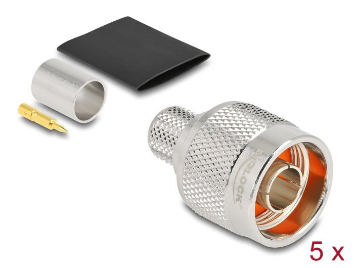 Delock N Stecker zum Crimpen LMR 400 mit passendem Schrumpfschlauch - 5 Stück