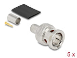 Delock BNC Stecker 75 Ohm zum Crimpen RG6 mit passendem Schrumpfschlauch - 5 Stück