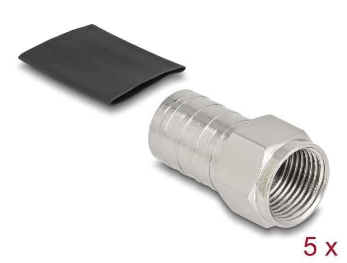 Delock F Stecker zum Crimpen RG-6 mit passendem Schrumpfschlauch - 5 Stück