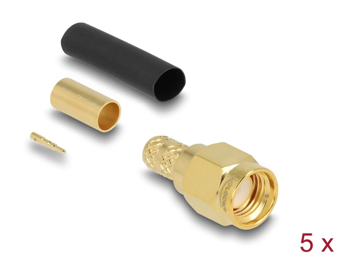 Delock SMA Stecker zum Crimpen LMR200 mit passendem Schrumpfschlauch - 5 Stück