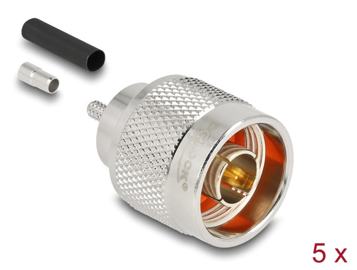Delock N Stecker zum Crimpen RG-174 / RG-316 mit passendem Schrumpfschlauch - 5 Stück