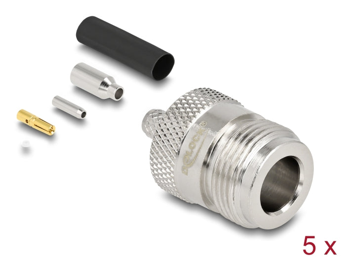 Delock N Buchse zum Crimpen RG-174 / RG-316 mit passendem Schrumpfschlauch - 5 Stück