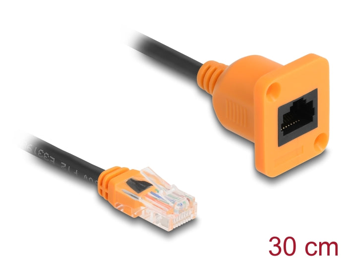 Delock D-Typ RJ45 Kabel Stecker zu Buchse Cat.5e UTP orange / schwarz 30 cm