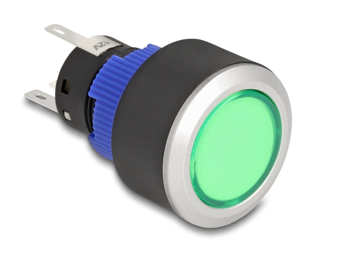 Delock Drucktaster zum Einbau 22 mm 5 x Lötanschluss Taster flach Kunststoff LED grün
