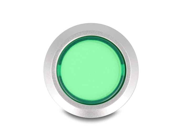 Delock Drucktaster zum Einbau 22 mm 5 x Lötanschluss Taster flach Kunststoff LED grün