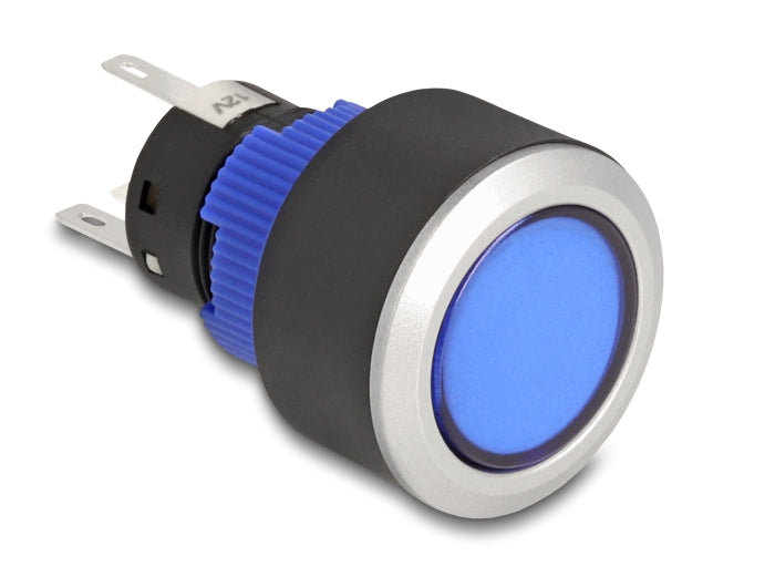 Delock Drucktaster zum Einbau 22 mm 5 x Lötanschluss Taster flach Kunststoff LED blau