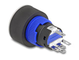 Delock Drucktaster zum Einbau 22 mm 5 x Lötanschluss Taster flach Kunststoff LED blau