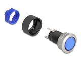 Delock Drucktaster zum Einbau 22 mm 5 x Lötanschluss Taster flach Kunststoff LED blau