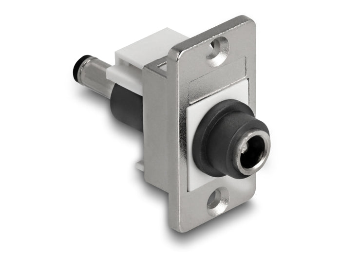 Delock Panel Mount DC 5,5 x 2,1 mm Buchse zu DC 5,5 x 2,5 mm Stecker silber / weiß / schwarz
