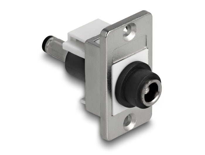 Delock Panel Mount DC 5,5 x 2,5 mm Buchse zu DC 5,5 x 2,1 mm Stecker silber / weiß / schwarz