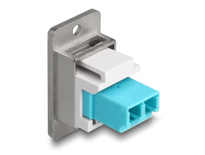Delock Panel Mount LC Duplex zu LC Duplex Buchse silber / weiß / aqua