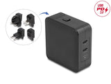 Delock USB GaN Ladegerät 2 x USB Type-C™ PD 3.0 mit 65 W inklusive Strom-Adapter für EU / US / UK